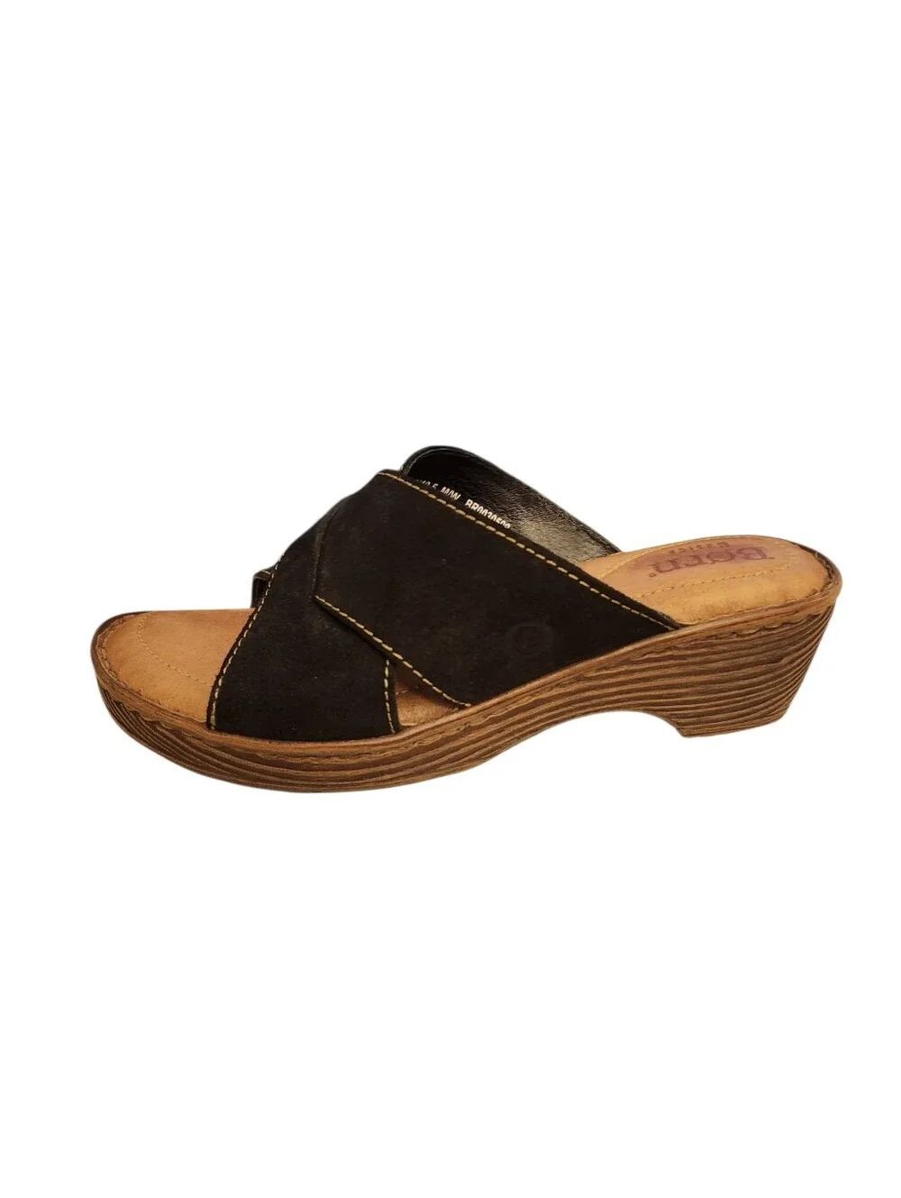 Born Wedge Sandals Black Leather Weave Platform Size 9 Shoes